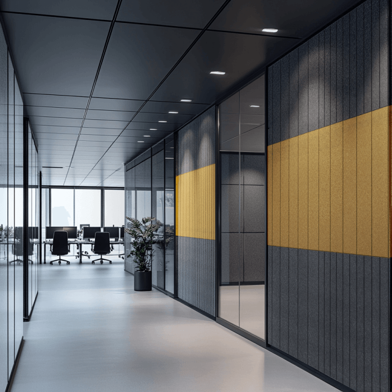 Colorful acoustic panels in a modern office design