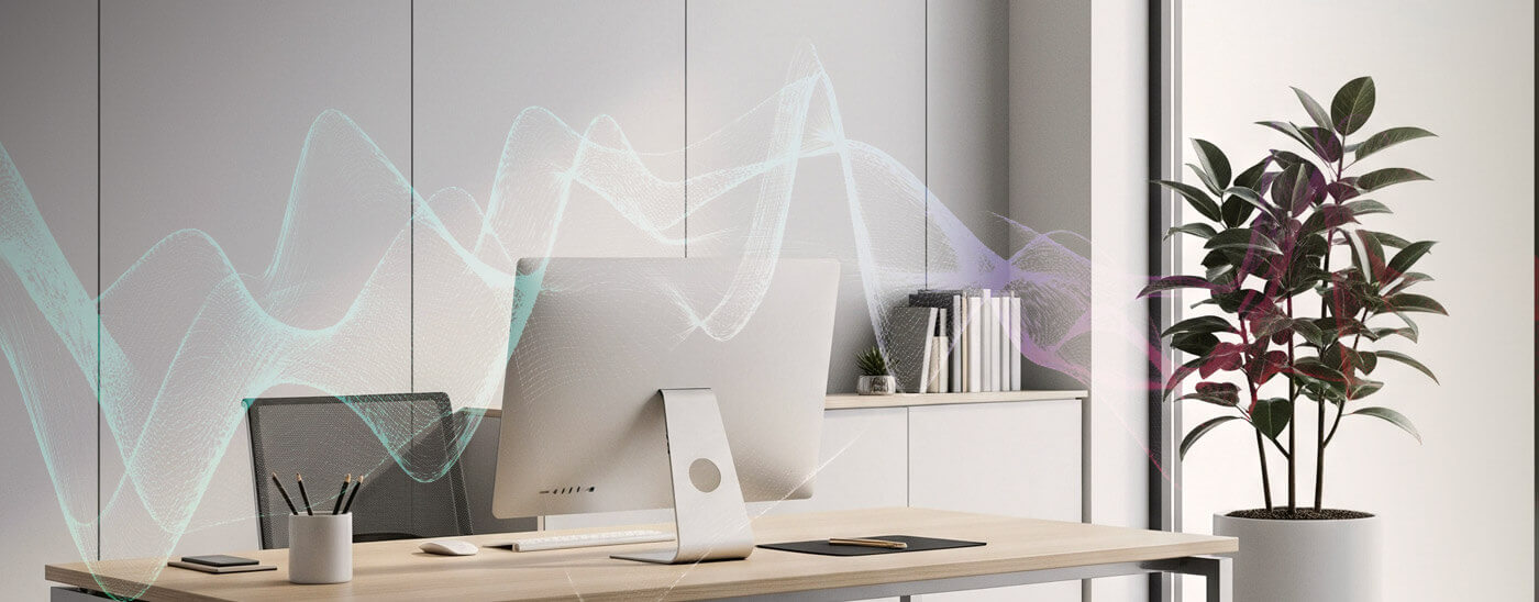 Office room with reverberation of sound visualised